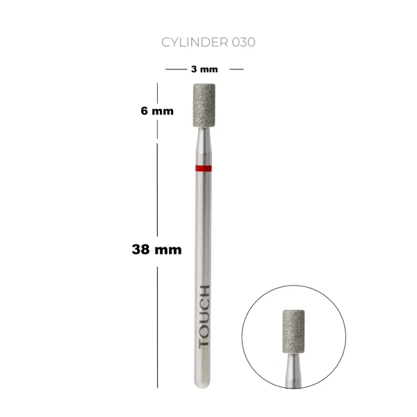 TOUCH diamond Cylinder nail drill bit red 3.0 mm