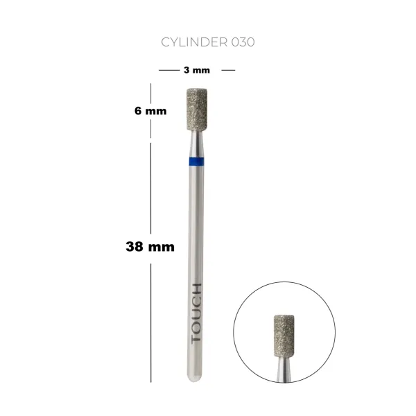 TOUCH diamond Cylinder nail drill bit blue 3.0 mm