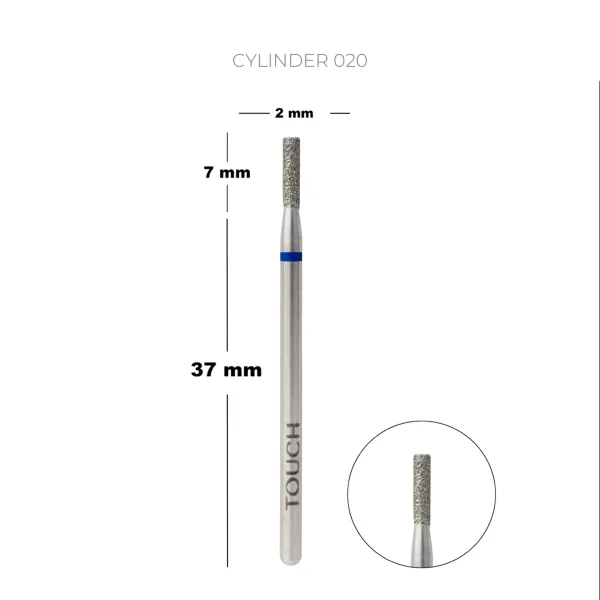 TOUCH diamond Cylinder nail drill bit blue 2.0 mm