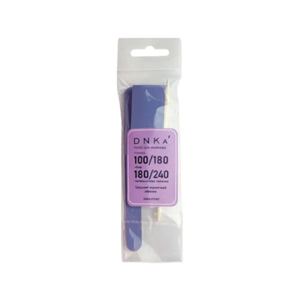 INDIVIDUAL MANICURE SET "DNKa" (mini file + orange stick + buff)