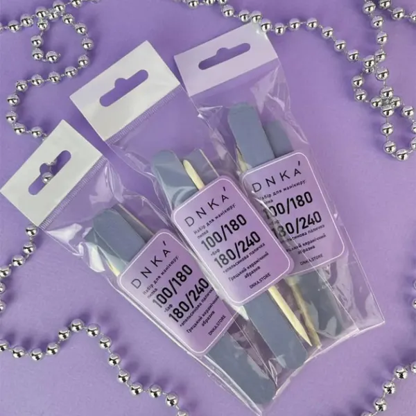 INDIVIDUAL MANICURE SET "DNKa" (mini file + orange stick + buff)