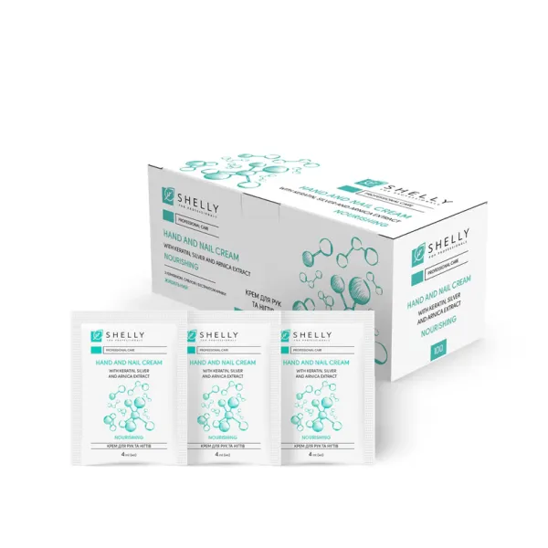Cream for hands and nails with keratin, silver and arnica extract Shelly 4 ml x 100 pcs.