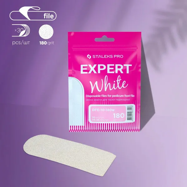 Disposable white files for pedicure grater STALEKS PRO EXPERT 10 180 grit (30 pcs)