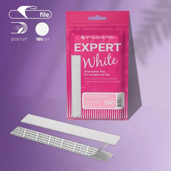 Disposable white files for straight nail file on a soft foam layer EXPERT 20 180 grit (30 pcs)