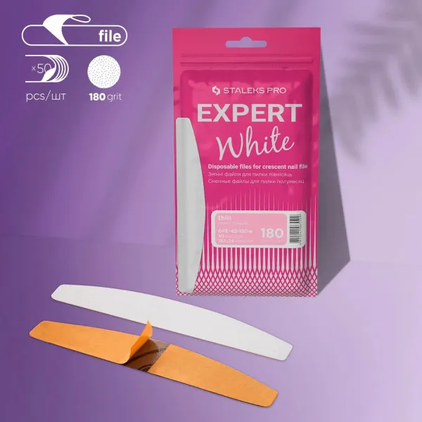 Disposable white files for crescent nail file STALEKS PRO EXPERT 42 180 grit (50 pcs)