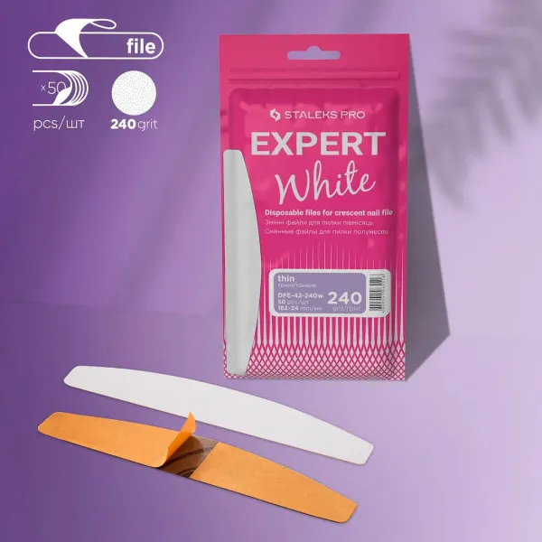 Disposable white files for crescent nail file STALEKS PRO EXPERT 42 240 grit (50 pcs)