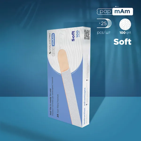 Disposable white files papmAm on soft foam layer and on a wooden base EXPERT 20 100 grit