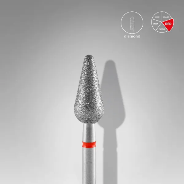 Diamond nail drill bit rounded pear red EXPERT head diameter 5 mm / working part 12 mm