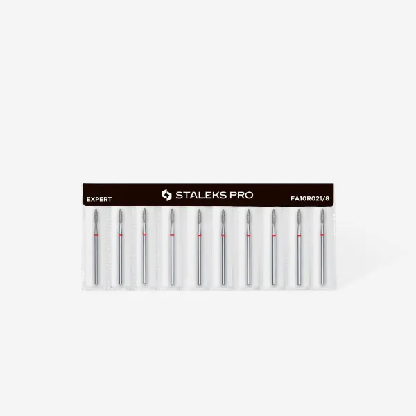 Diamond nail drill bit flame red head STALEKS PRO EXPERT diameter 2,1 mm / working part 8 mm