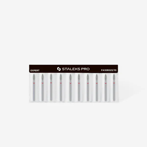 Diamond nail drill bit flame red head STALEKS PRO EXPERT diameter 2,3 mm / working part 10 mm