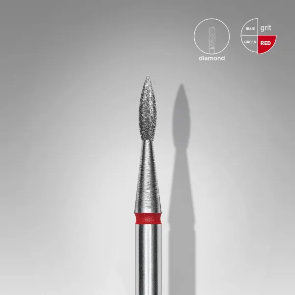 Diamond nail drill bit pointed flame red head EXPERT diameter 1,8 mm / working part 8 mm