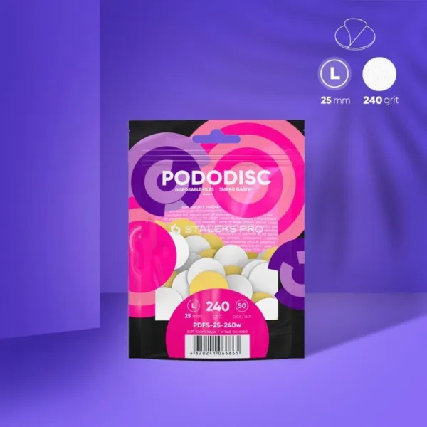 Disposable white files on soft foam layer for pedicure disc PODODISC L EXPERT 240 grit (50 pcs)