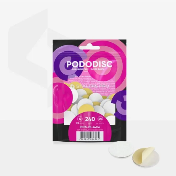 Disposable white files on soft foam layer for pedicure disc PODODISC L EXPERT 240 grit (50 pcs)