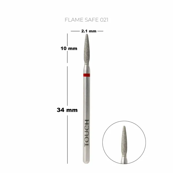 TOUCH diamond Flame nail drill bit, rounded tip, red 021