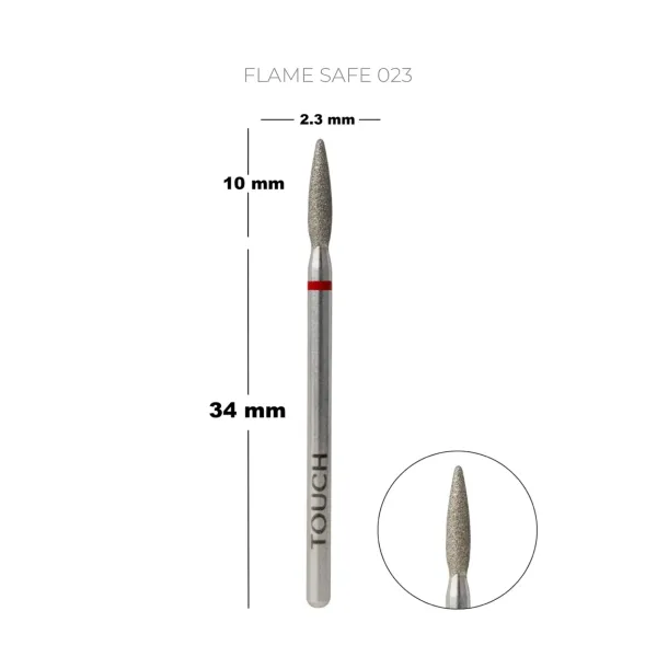 TOUCH diamond Flame nail drill bit, rounded tip, red 023