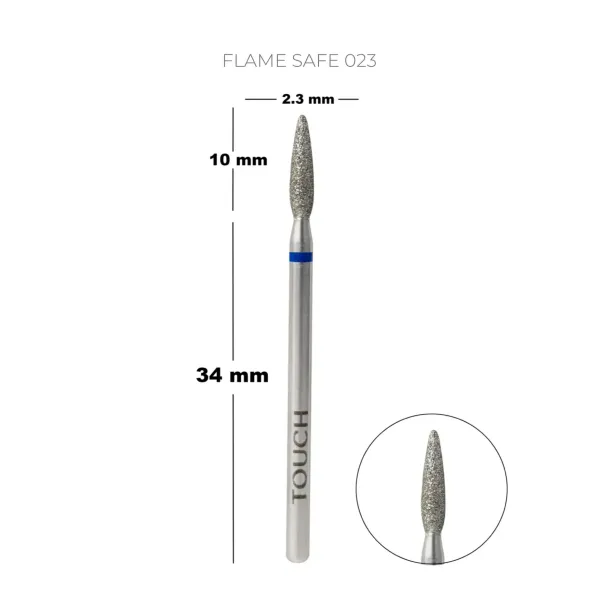 TOUCH diamond Flame nail drill bit, rounded tip, blue 023