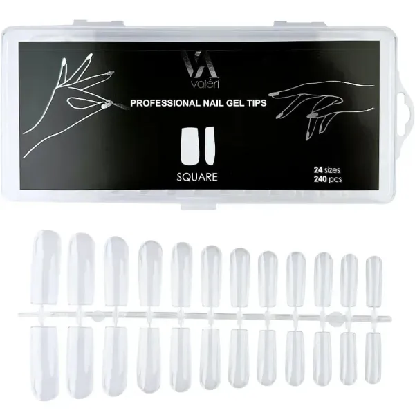 Valeri Professional  Nail Gel Tips Square, 240 pcs